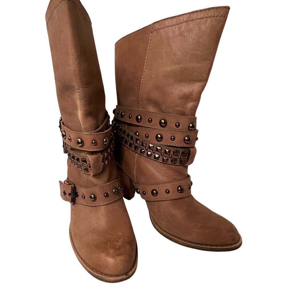 Naughty Monkey Women’s Civil Code Grey Leather Studded Buckle Boots Sz. 8 - Picture 5 of 11